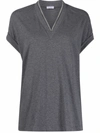 Brunello Cucinelli V-neck Cap-sleeve Top In Grau