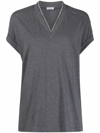 Brunello Cucinelli V-neck Cap-sleeve Top In Grau