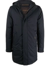 Moorer Navy-blue Down-feather Parka With Classic Hood In Blau