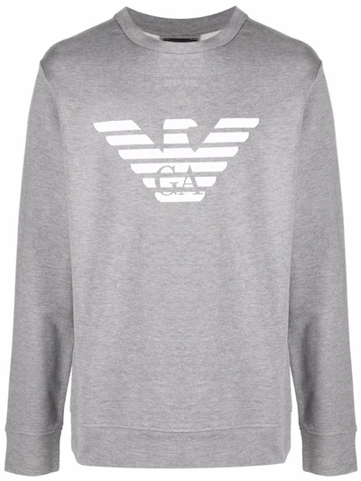 Emporio Armani Logo-print Crew Neck Sweatshirt In Grey Logo
