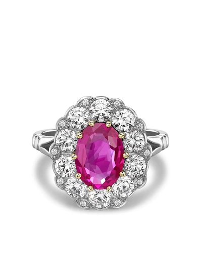 Pre-owned Pragnell Vintage Platinum Contemporary Burmese Pink Sapphire And Diamond Ring In Silver