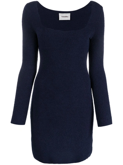 Nanushka Leah Square-neck Knitted Dress In Navy