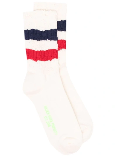 Golden Goose Stripe Trim White Ribbed Socks In Multi-colored