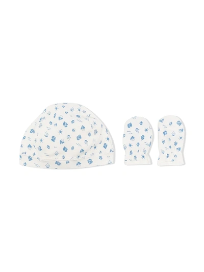 Petit Bateau Babies' Little Boat Hat And Mittens Set In White