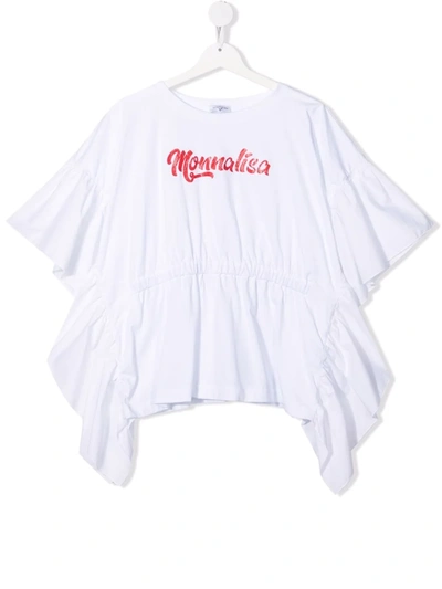 Monnalisa Kids' Logo-print Ruffled Cotton Top In White