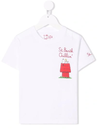 Mc2 Saint Barth Teen Snoopy Logo-embroidered T-shirt In 白色