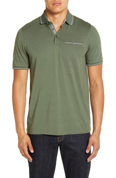 Ted Baker Tortila Slim Fit Tipped Pocket Polo In Khaki