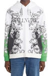 Valentino Dark Blooming Logo-print Cotton Hooded Sweatshirt In White