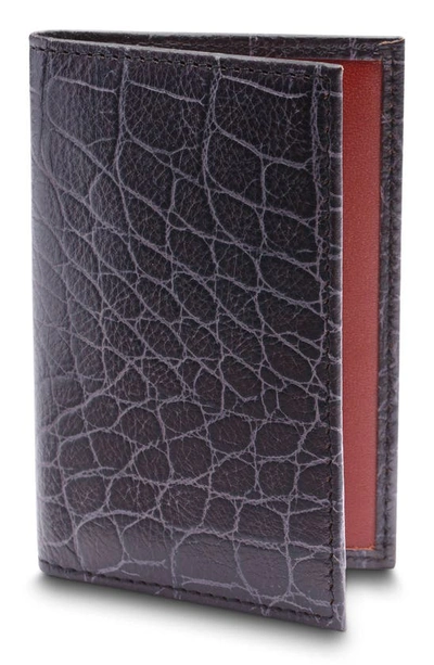 Bosca Croc Embossed Leather Card Case In Dark Brown