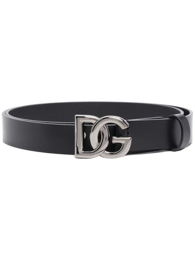 Dolce & Gabbana Dg Logo Calf Leather Belt In Black