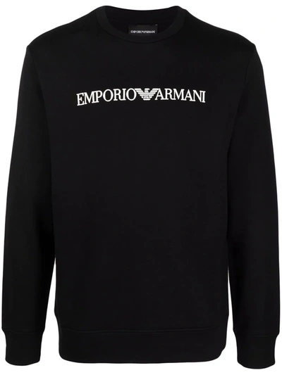 Emporio Armani Jumper In Cotton Blend With Logo In Schwarz