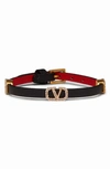 Valentino Garavani Garavani Crystal Vlogo Leather Bracelet In Nero-rouge Pur/ Vintage Rose