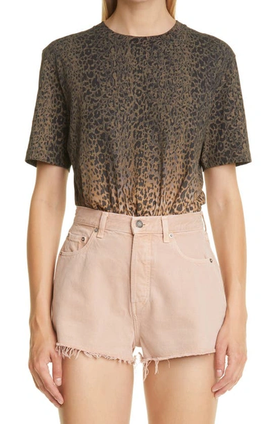 Saint Laurent Ombré Leopard-print Cotton-jersey T-shirt In Pink