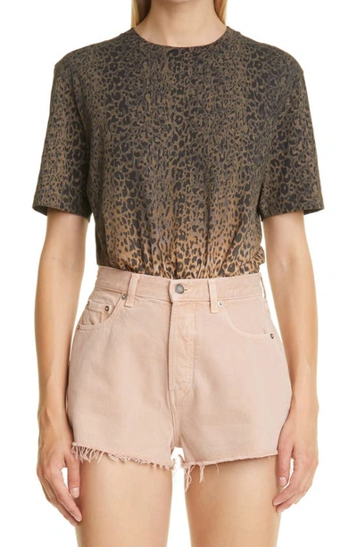 Saint Laurent Dip Dye Leopard Cotton T-shirt In Pink