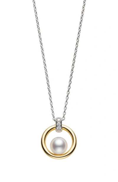 Mikimoto Women's Circle Two-tone 18k Gold, Diamond & Floating 6mm Cultured Akoya Pearl Pendant Necklace In White Gold