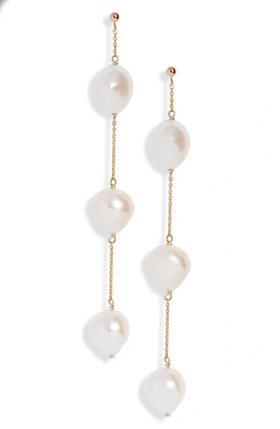 Poppy Finch Triple Baroque Pearl Drop Earrings In 14kyg