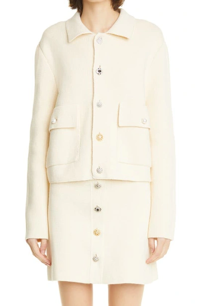 Adam Lippes Crystal Button Knit Work Jacket In Ivory