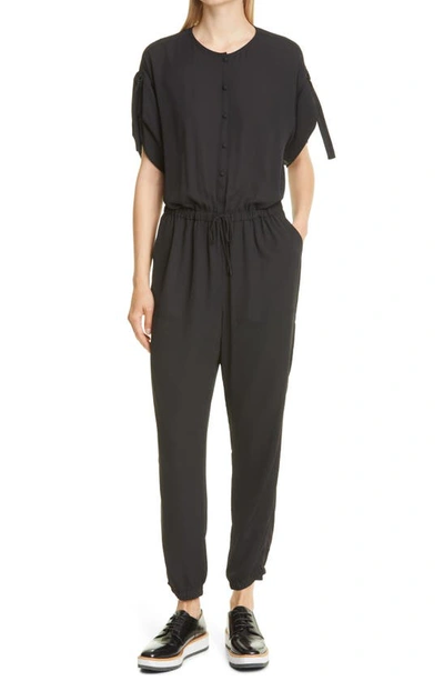 Atm Anthony Thomas Melillo Tie Cuff Crepe Georgette Jumpsuit In Black