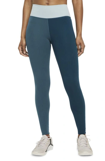 Nike One Luxe Women's Mid-rise Ribbed Leggings In Dark Teal Green/ Clear