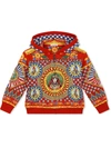Dolce & Gabbana Carretto-print Zipped Cotton Hoodie In Red