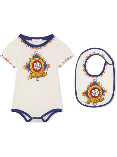 Dolce & Gabbana Babies' 2 Piece Carretto-print Jersey Gift Set In White