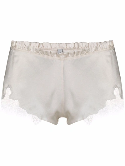 Carine Gilson Flottant Lace-trim Silk Satin Shorts In White