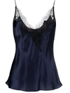 Carine Gilson Lace-trimmed Silk-satin Camisole In Blue
