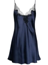 Carine Gilson Lace-panelled Silk-satin Slip Dress In Blue