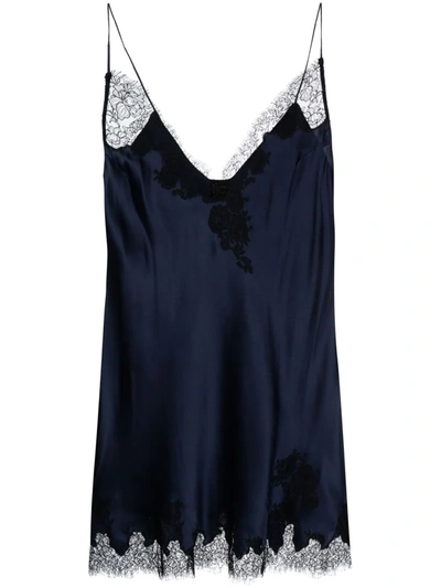 Carine Gilson V-neck Silk Slip Dress In Blue