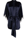 Carine Gilson Lace-trim Silk-satin Robe In Blue