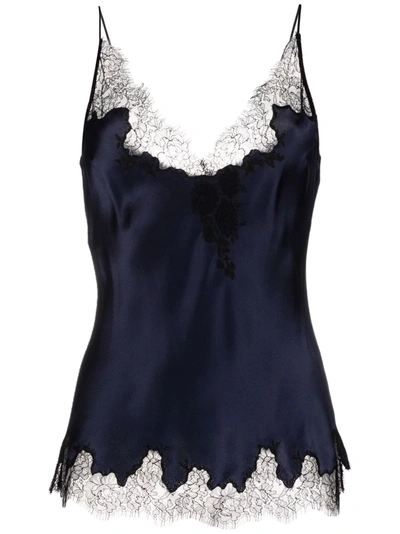 Carine Gilson Lace-trimmed Silk-satin Camisole In Blue