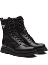 PRADA LOGO-PLAQUE PANELLED ANKLE BOOTS