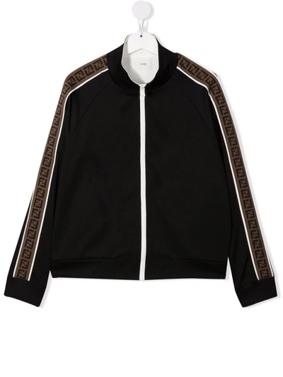 Fendi Kids' Ff-motif Stripe-detail Zip-fastening Jacket In Black