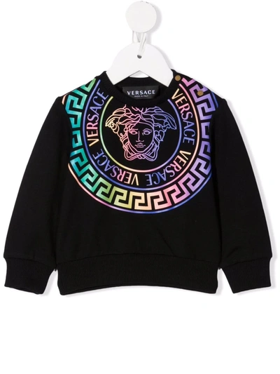 Versace Babies' Medusa Logo印花圆领卫衣 In Black