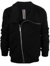 Rick Owens Asymmetric Zip Organic Cotton Jacket In Black