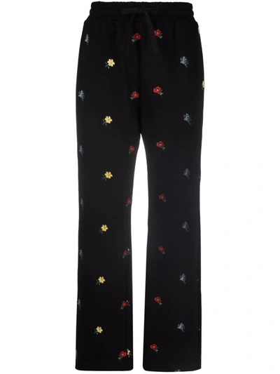 Red Valentino Embroidered-design Straight-leg Track Trousers In Black