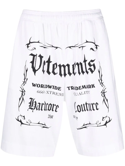 Vetements Hardcore Couture Logo-print Shorts In White