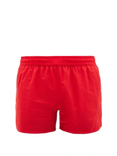 Ami Alexandre Mattiussi Ami Ami De Coeur Logo Embroidered Swim Shorts In Scarlet Red