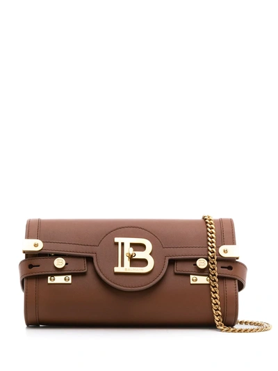 Balmain B-buzz 23 Clutch Bag In Brown