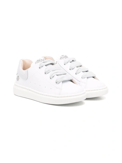 Florens Kids' Heart-embellished Low-top Leather Trainers In White