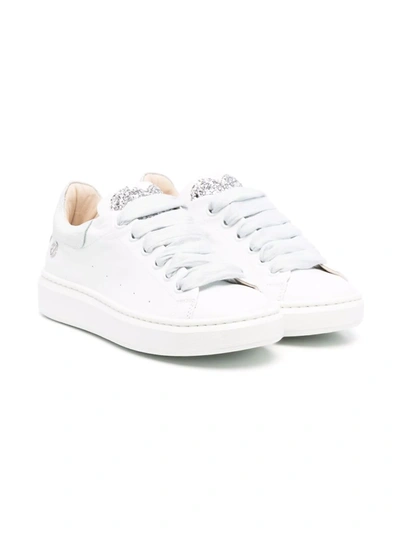 Florens Kids' Heart-embellished Leather Trainers In White
