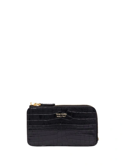 Tom Ford Crocodile-effect Zipped Wallet In Black