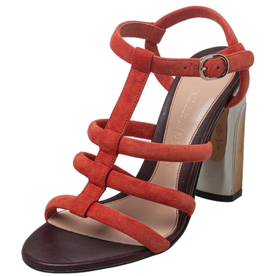 Pre-owned Alexander Mcqueen Red Suede Open Toe Ankle Strap Sandals Size 36