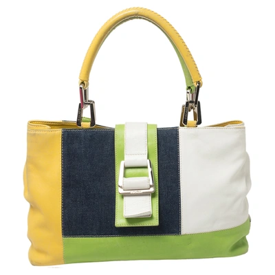 Pre-owned Escada Multicolor Denim And Leather Patchwork Flap Tote