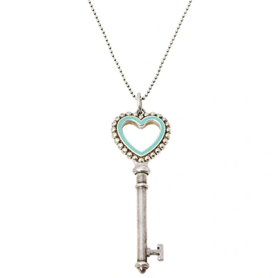 Pre-owned Tiffany & Co Enamel Beaded Heart Key Silver Pendant Necklace