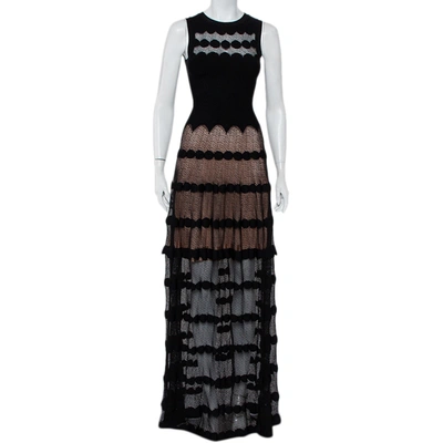 Pre-owned Alaïa Black Perforated Knit Sleeveless Maxi Dress S