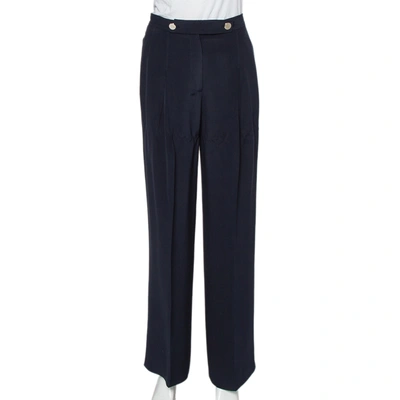Pre-owned Valentino Navy Blue Silk Pleated Detail Palazzo Trousers S