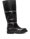 Marni Zip-off Panel Leather Knee-high Boots In Black