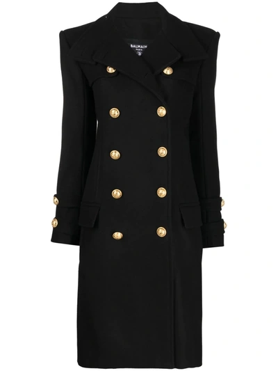 Balmain Double-breasted Belted Coat In Black