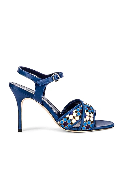 Manolo Blahnik Talitha Pattern Crisscross Ankle-strap Sandals In Blue